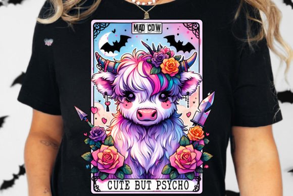 Pastel Goth Highland Cow PNG Tarot Card: Design Magic